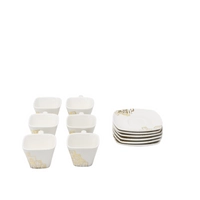 White Ceramic Coffee Set with Saucers Adorned with Hand-drawn Golden Motifs