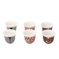 A Set of Arabic Coffee Cups with Hand-drawn Designs Inspired by Jordanian Culture - Women's Red Dress