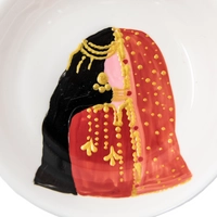 Small White Plate Adorned with Hand-drawing of a Girl In Traditional Outfit - Green