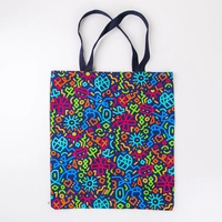 Navy Blue Tote Bag with Colorful Printed Motifs