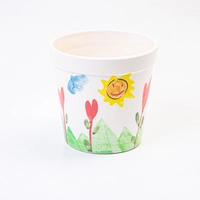 Small Ceramic Plant Pot Adorned with Hand-drawn Illustrations by Kids at KHCC  - Flowers