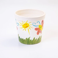 Small Ceramic Plant Pot Adorned with Hand-drawn Illustrations by Kids at KHCC  - Flowers