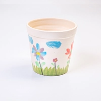 Small Ceramic Plant Pot Adorned with Hand-drawn Illustrations by Kids at KHCC  - Flowers