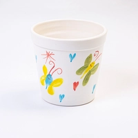 Small Ceramic Plant Pot Adorned with Hand-drawn Illustrations by Kids at KHCC  - Flowers