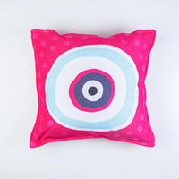 Square Cushion  in Fuchsia Color with a Vibrant Design of Blue Eye 