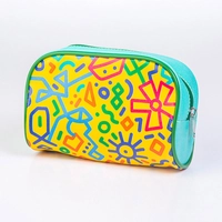 Small Yellow and Turquoise Pouch with Colorful Printed Patterns