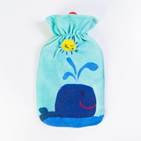 Hot Water Bag with a Fabric Cover Adorned with Cheerful Whale Drawing