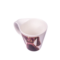 White Mug with Hand Painted Design of an Elegantly Embroidered Dress