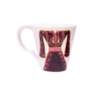 White Mug with Hand Painted Design of an Elegantly Embroidered Dress