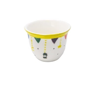 White Arabic Coffee Cup Adorned with Ramadan Inspired Drawings