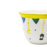 White Arabic Coffee Cup Adorned with Ramadan Inspired Drawings