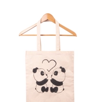 Handmade Beige Tote Bag with a Cute Panda Design 