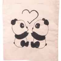 Handmade Beige Tote Bag with a Cute Panda Design 