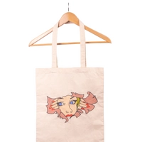 Fabric Beige Tote Bag with Printed Design of a Girl