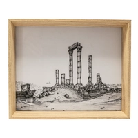 Black And White Drawing Of Amman Citadel (Jabal Al Qala'a) In A Wooden Frame