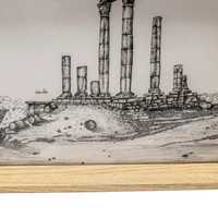 Black And White Drawing Of Amman Citadel (Jabal Al Qala'a) In A Wooden Frame