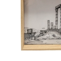 Black And White Drawing Of Amman Citadel (Jabal Al Qala'a) In A Wooden Frame