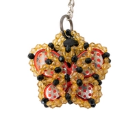 Key Chain In The Form of a Red Butterfly Surrounded by Yellow and Black Beads