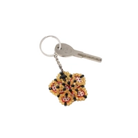 Key Chain In The Form of a Red Butterfly Surrounded by Yellow and Black Beads