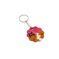 Cute Keychain in The Shape of a Flower Adorned with a Drawing of a Cat