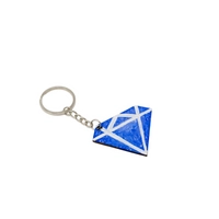 Blue Wooden Keychain in the Shape of Diamond