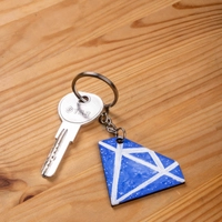 Blue Wooden Keychain in the Shape of Diamond