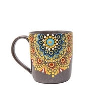 Gray Ceramic Mug Adorned with Mandala Drawings