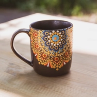 Gray Ceramic Mug Adorned with Mandala Drawings