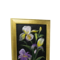 Handmade Wool Painting of Purple Lilies and a Golden Frame