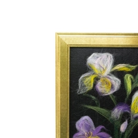 Handmade Wool Painting of Purple Lilies and a Golden Frame