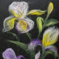 Handmade Wool Painting of Purple Lilies and a Golden Frame