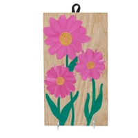 Hand Painted Wooden Rectangular Key Hanger with Decorations of Flowers