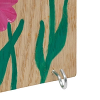 Hand Painted Wooden Rectangular Key Hanger with Decorations of Flowers