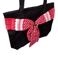 Medium Sized Black Handbag Decorated with a Traditional Red Shemagh