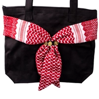 Medium Sized Black Handbag Decorated with a Traditional Red Shemagh