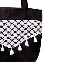 High Quality Black Shopping Bag Decorated with a Palestinian Keffiyeh and White Tassels