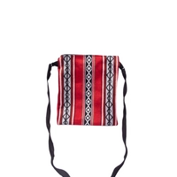 Bedouin Style Crossbody Bag Made of Red Sadu Fabric with a Long Black Strap