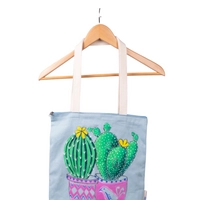 Handmade Blue Tote Bag with Hand-drawn Design of Aloe Vera Plants