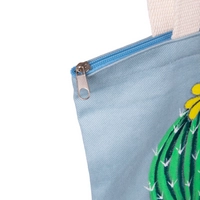 Handmade Blue Tote Bag with Hand-drawn Design of Aloe Vera Plants