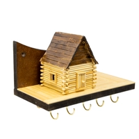 Wooden Key Hanger Adorned with a Small Wooden House  - Design 1