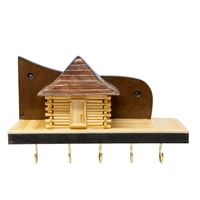 Wooden Key Hanger Adorned with a Small Wooden House  - Design 1