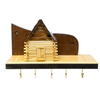 Wooden Key Hanger Adorned with a Small Wooden House  - Design 1