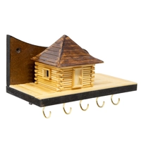 Wooden Key Hanger Adorned with a Small Wooden House  - Design 1