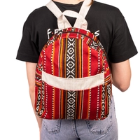 Practical Red Backpack Made of Durable Sadu Fabric with Bedouin Designs