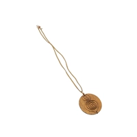 Classic Handcrafted Wooden Pendant Necklace Decorated with Brass Spirals 