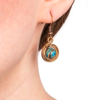 Copper Spiral Wrapped Dangle Earrings Decorated with a Bead in Turquoise and Earthy Tones