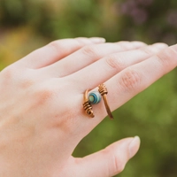 Handmade Copper Ring with a Blue Turquoise Bead in Earthy Colors