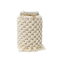 Bohemian Decorative Glass Jar with a Crochet Cover in Beige