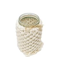 Bohemian Decorative Glass Jar with a Crochet Cover in Beige