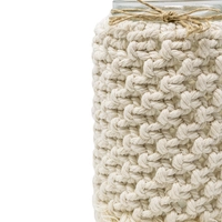 Bohemian Decorative Glass Jar with a Crochet Cover in Beige